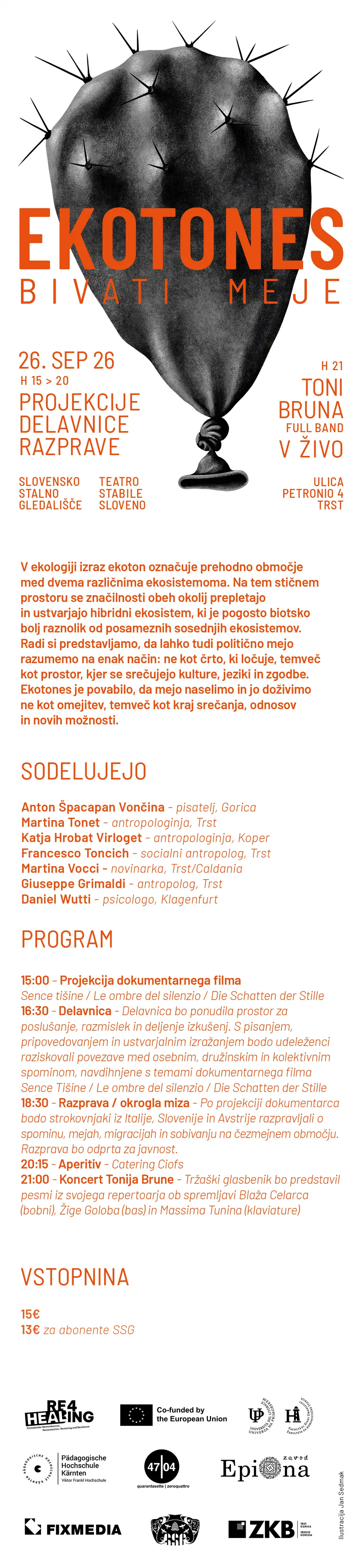 Plakat za dogodek Ekotones – Bivati meje, 26. september 2026, Slovensko stalno gledališče v Trstu
